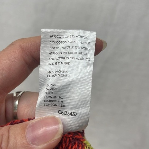 Urban Outfitters Striped Cropped Cardigan Sweater Yellow Pink Red Green XS TP - Picture 6 of 7